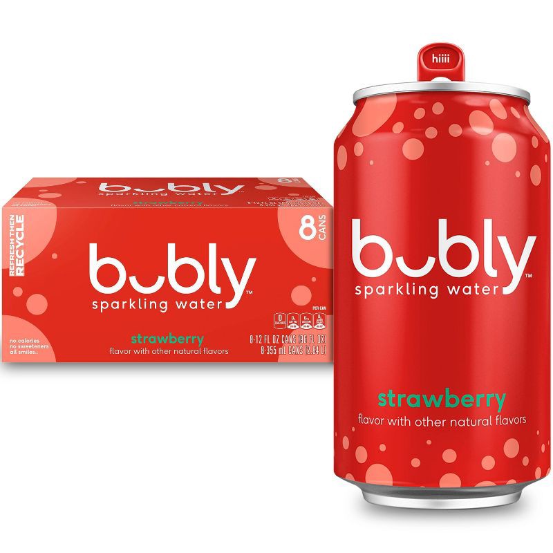 slide 1 of 8, bubly Strawberry Sparkling Water - 8pk/12 fl oz Cans, 8 ct; 12 fl oz