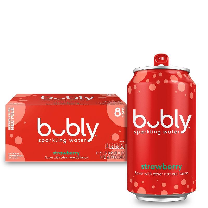 slide 1 of 7, bubly Strawberry Sparkling Water - 8pk/12 fl oz Cans, 8 ct; 12 fl oz