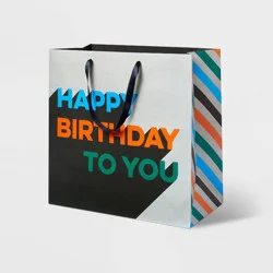 Happy Birthday To You Large Gift Bag - Spritz™: Multicolor Typography, Boys, 15"x15"x8"
