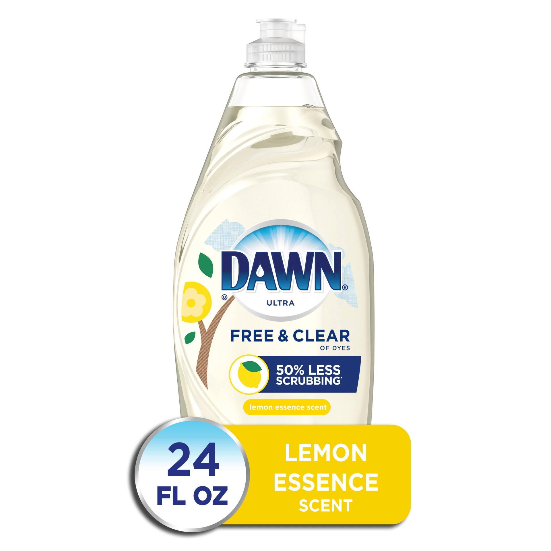 slide 1 of 4, Dawn Free & Clear Dishwashing Liquid Dish Soap, Lemon Essence - 24 fl oz, 24 fl oz