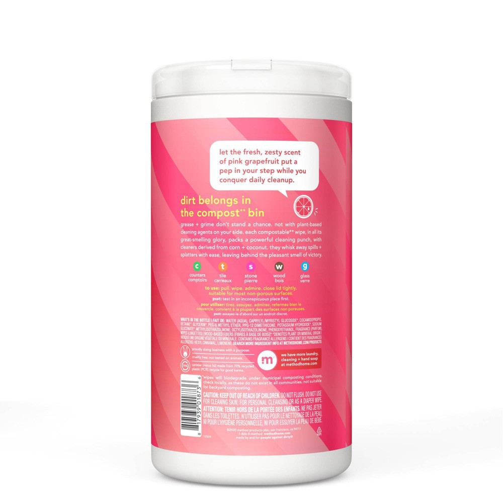 slide 2 of 4, Method All Purpose Wipes Pink Grapefruit - 70ct, 70 ct