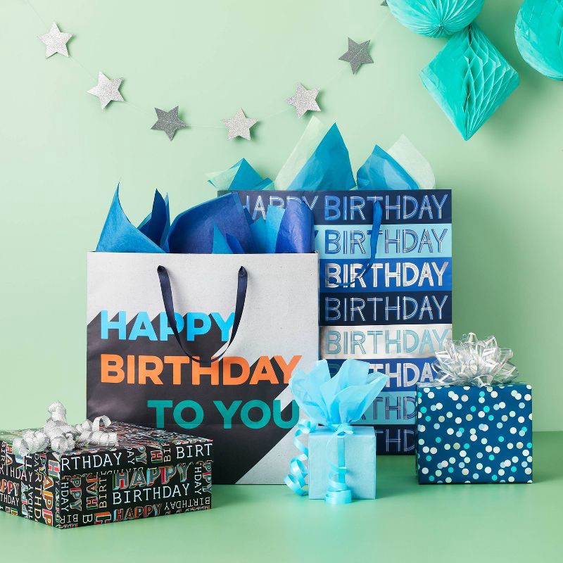 slide 2 of 3, 96"x30" 'Happy Birthday' Gift Wrapping Paper Black - Spritz™, 1 ct