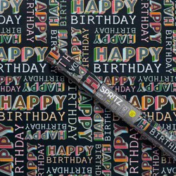 96"x30" 'Happy Birthday' Gift Wrapping Paper Black - Spritz™