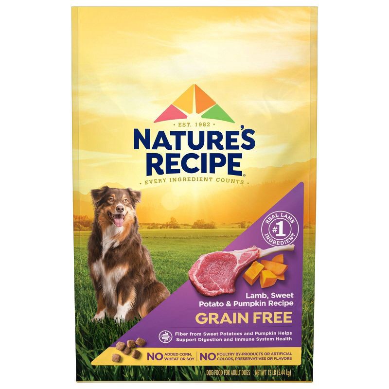 slide 1 of 6, Nature's Recipe Grain Free Lamb, Sweet Potato & Pumpkin Recipe Adult Dry Dog Food - 12lbs, 12 lb