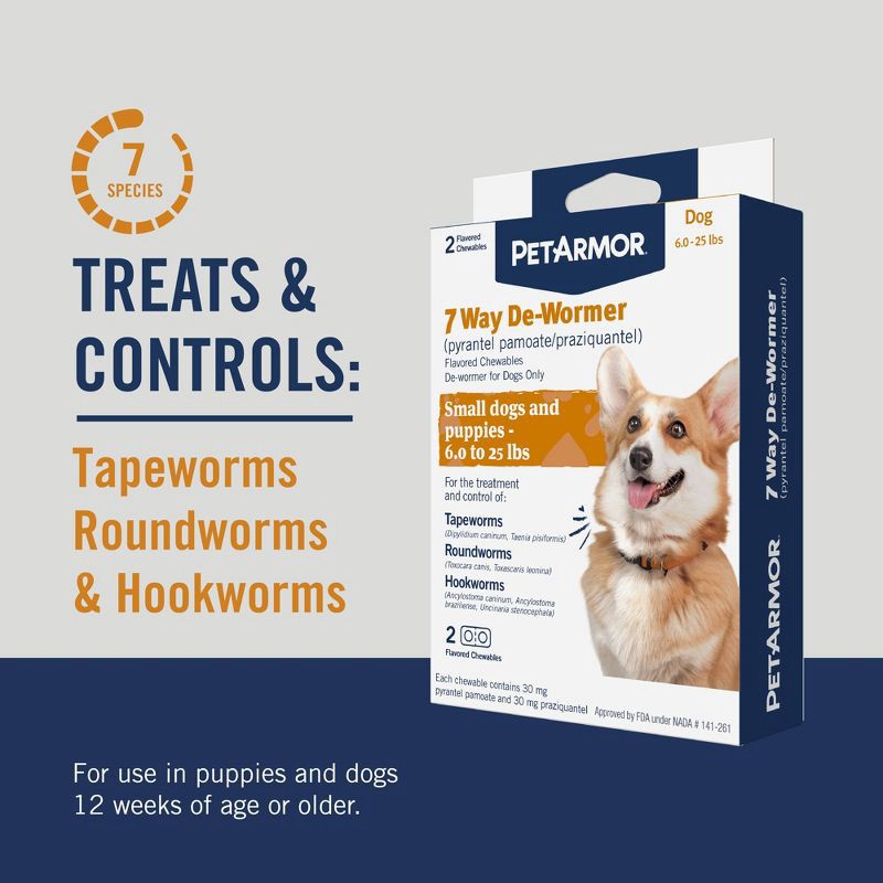slide 7 of 7, PetArmor 7-Way Deworm Dog Insect Treatment for Dogs Weighing 6-25lbs, 6 ct; 25 lb