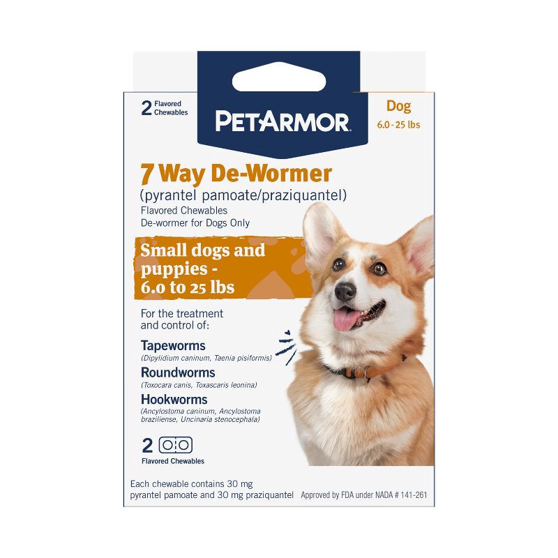 slide 1 of 7, PetArmor 7-Way Deworm Dog Insect Treatment for Dogs Weighing 6-25lbs, 6 ct; 25 lb
