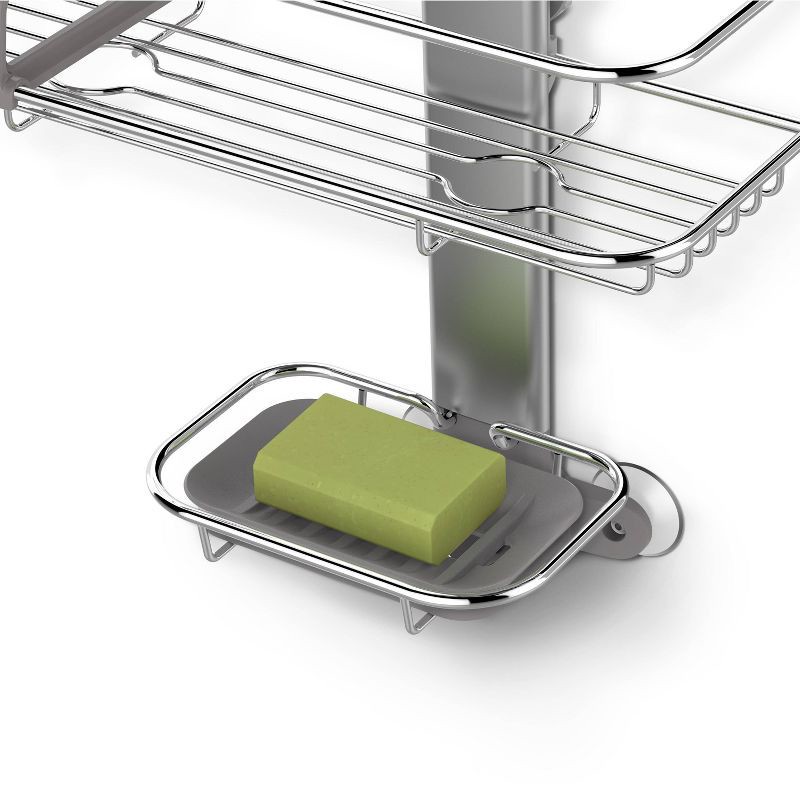 slide 4 of 8, simplehuman Medium Adjustable Shower Caddy - Stainless Steel/Anodized Aluminum: Bath Organizer, Rustproof Shelf, 1 ct