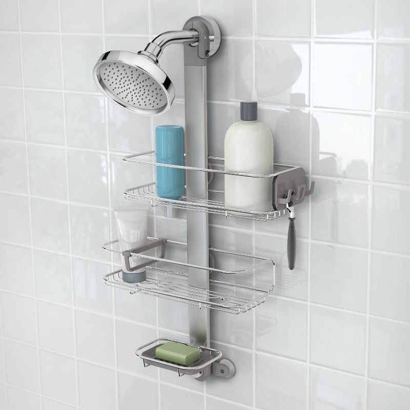 slide 7 of 8, simplehuman Medium Adjustable Shower Caddy - Stainless Steel/Anodized Aluminum: Bath Organizer, Rustproof Shelf, 1 ct