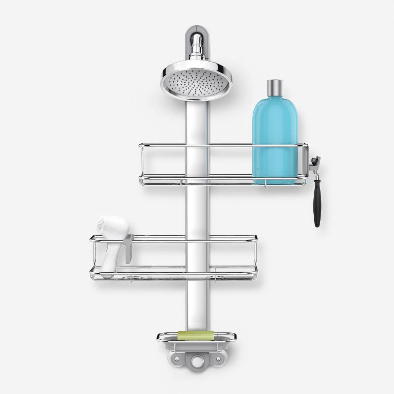 slide 1 of 8, simplehuman Medium Adjustable Shower Caddy - Stainless Steel/Anodized Aluminum: Bath Organizer, Rustproof Shelf, 1 ct