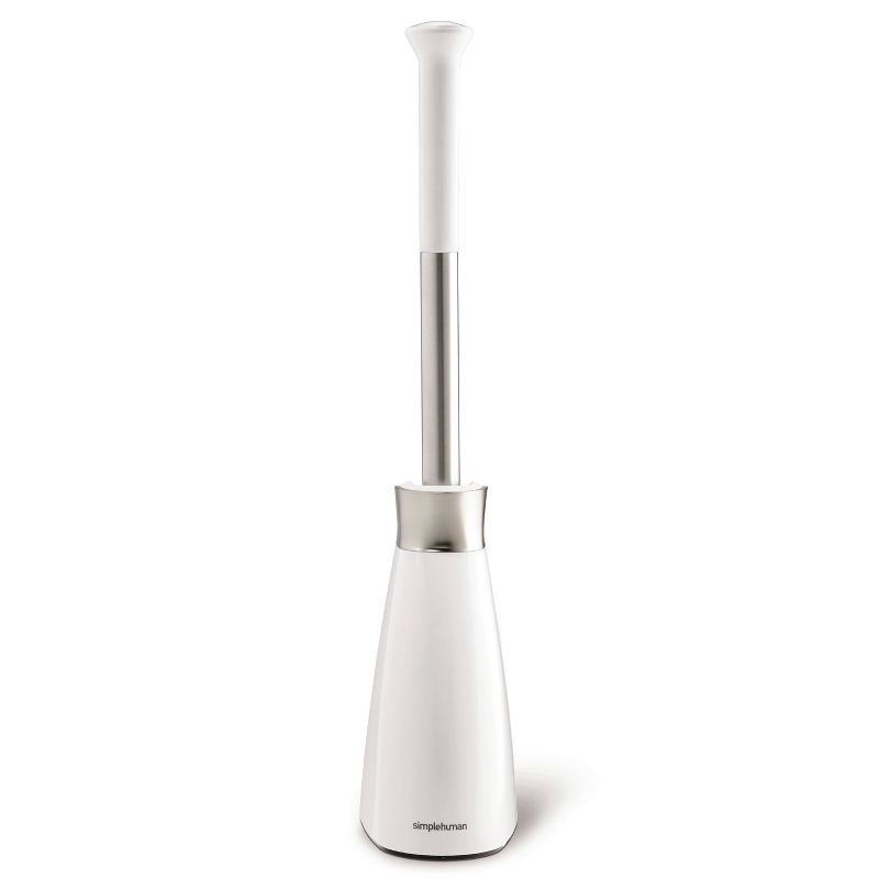 slide 1 of 6, simplehuman Toilet Brush with Magnetic Caddy Holder - White Steel: Stainless Steel & Plastic, 2-Year Warranty, 1 ct