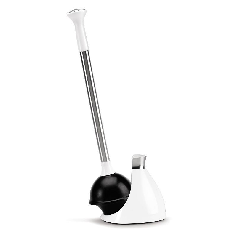 slide 2 of 7, simplehuman Toilet Plunger with Magnetic Caddy Holder - White Steel: Durable Rubber, Sleek Design, Bathroom Accessory, 1 ct