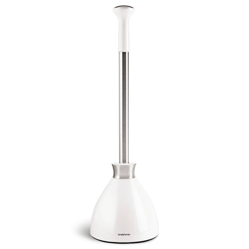 slide 1 of 7, simplehuman Toilet Plunger with Magnetic Caddy Holder - White Steel: Durable Rubber, Sleek Design, Bathroom Accessory, 1 ct