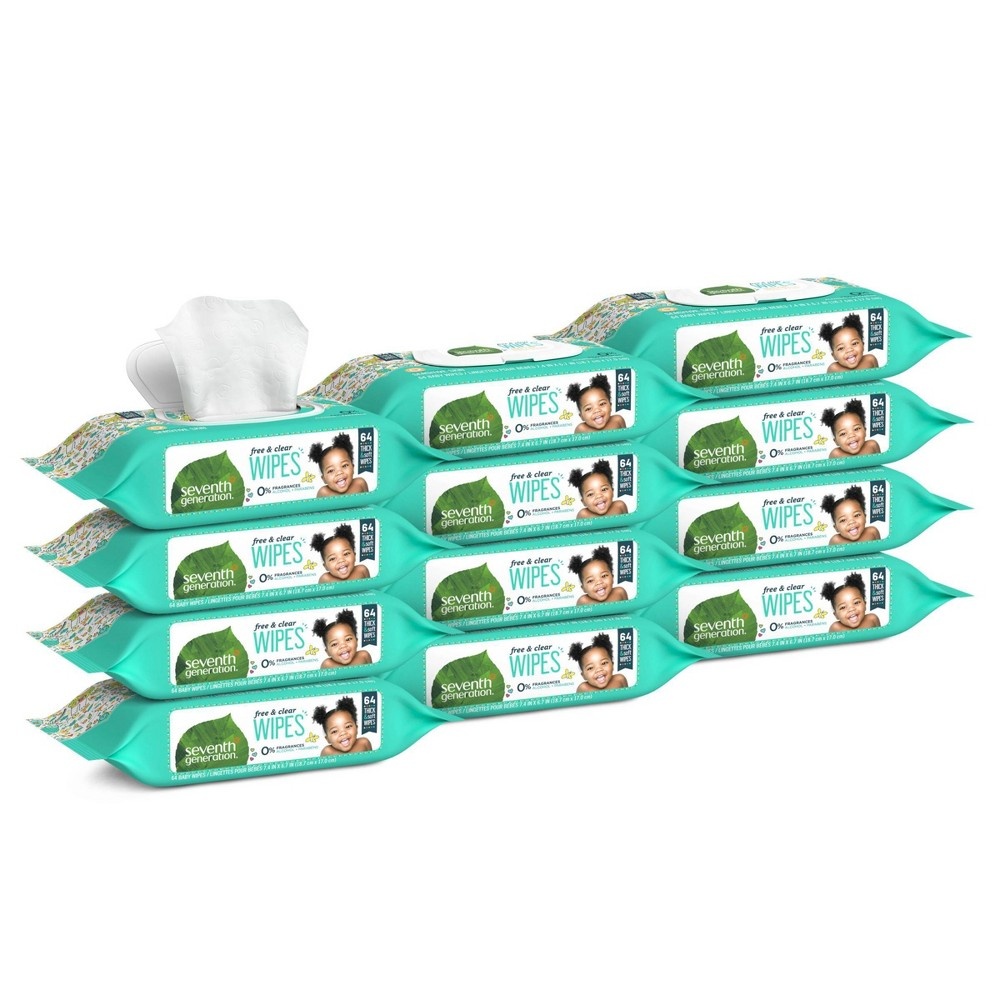 slide 3 of 6, Seventh Generation Free & Clear Baby Wipes with Dispenser - 12pk/768ct Total, 12 ct, 768 ct