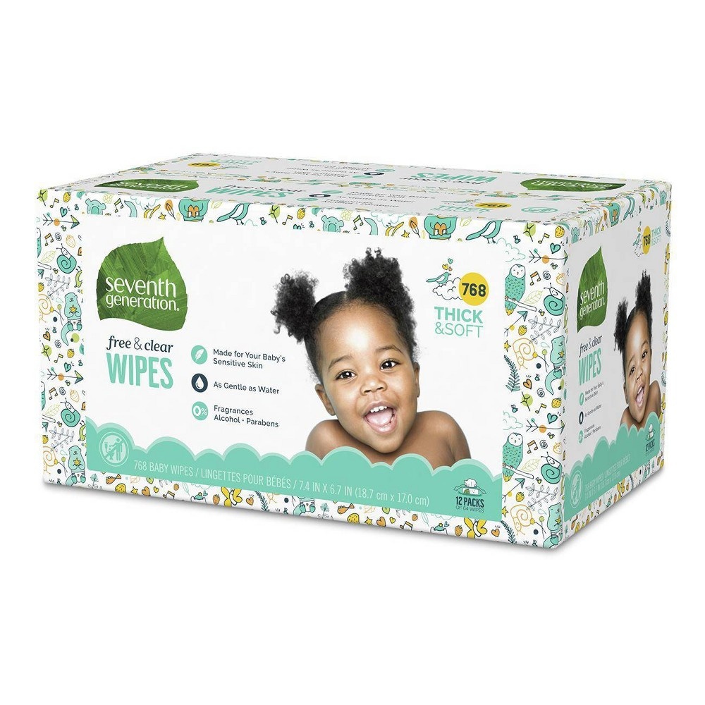 slide 4 of 6, Seventh Generation Free & Clear Baby Wipes with Dispenser - 12pk/768ct Total, 12 ct, 768 ct