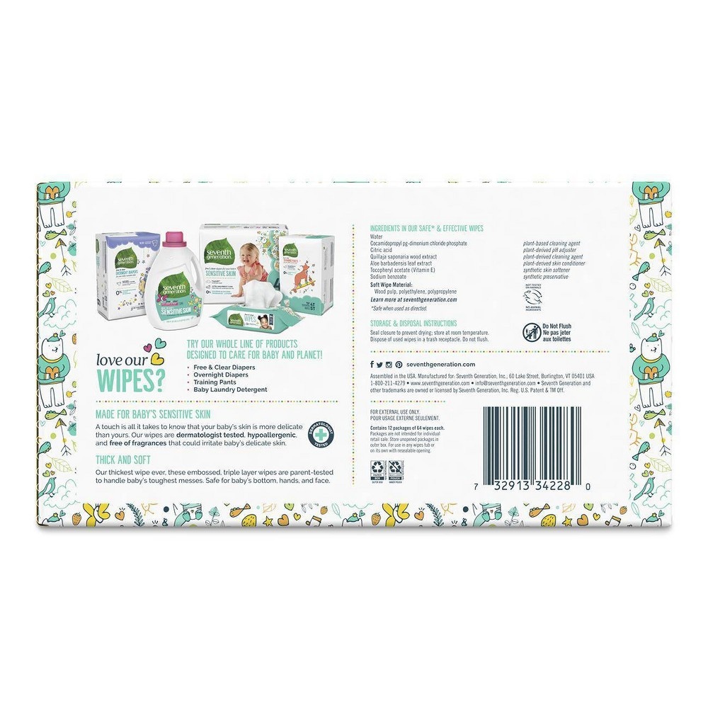 slide 5 of 6, Seventh Generation Free & Clear Baby Wipes with Dispenser - 12pk/768ct Total, 12 ct, 768 ct