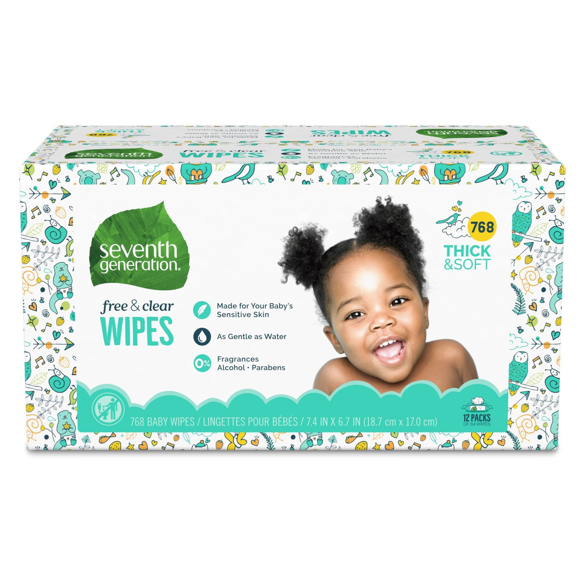 slide 1 of 6, Seventh Generation Free & Clear Baby Wipes with Dispenser - 12pk/768ct Total, 12 ct, 768 ct