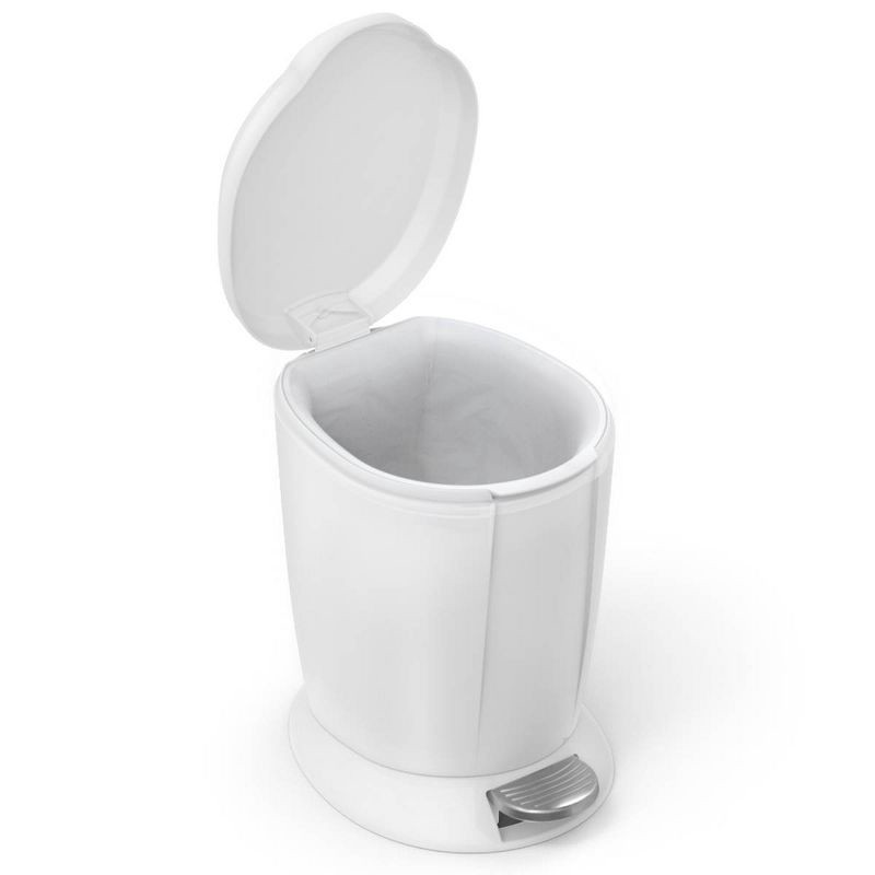 slide 2 of 3, simplehuman 6L Round Bathroom Step Trash Can with Soft-Close Lid - White Plastic: Compact Garbage Bin, Touchless Operation, 6 liter