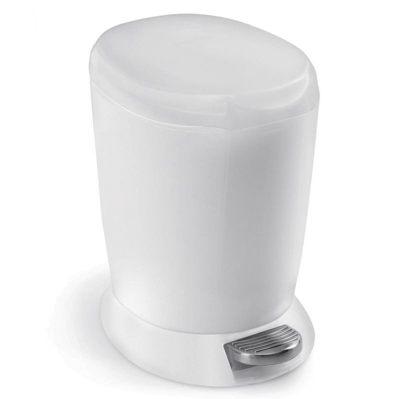 slide 1 of 3, simplehuman 6L Round Bathroom Step Trash Can with Soft-Close Lid - White Plastic: Compact Garbage Bin, Touchless Operation, 6 liter