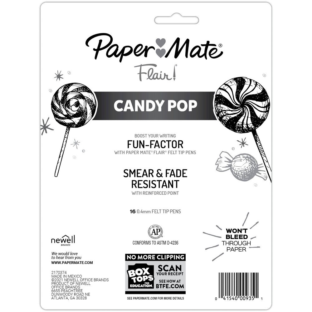 Paper Mate Flair Candy Pop 16pk Felt Pens 0.4mm Ultra Fine Tip Multicolored  16 ct