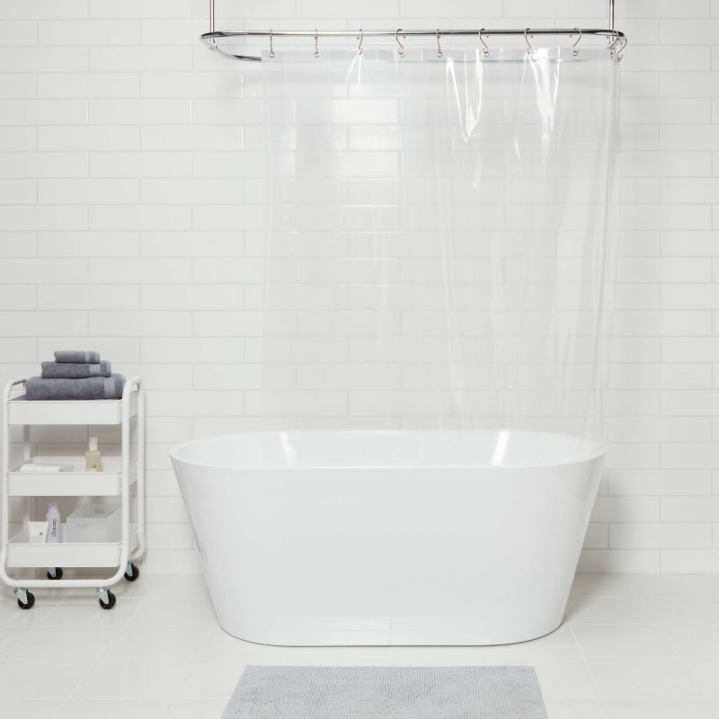 slide 2 of 4, Stall Size Medium Weight PEVA Shower Liner Clear - Threshold™: 100% PEVA, Waterproof, Grommet Top Design, 1 ct