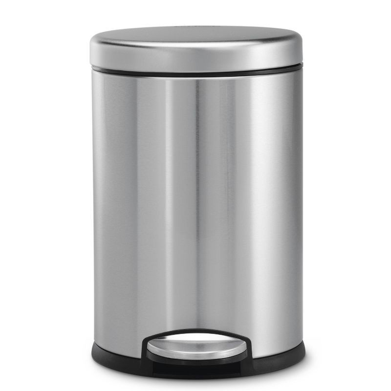 slide 2 of 4, simplehuman 4.5L Round Step Bathroom Trash Can with Soft-Close Lid - Stainless Steel: Compact Wastebasket, Touchless Operation, 4.5 liter