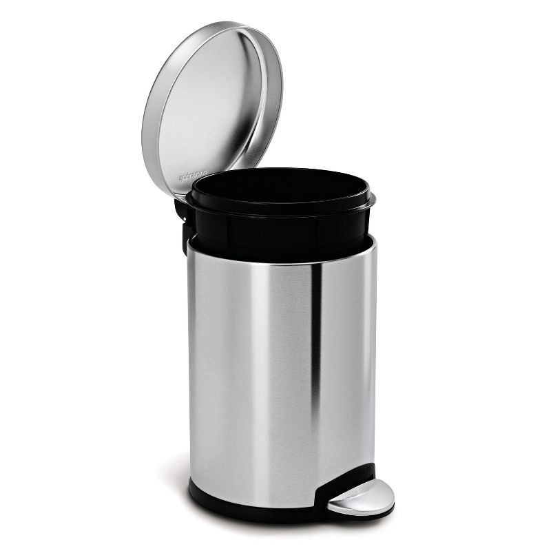 slide 3 of 4, simplehuman 4.5L Round Step Bathroom Trash Can with Soft-Close Lid - Stainless Steel: Compact Wastebasket, Touchless Operation, 4.5 liter