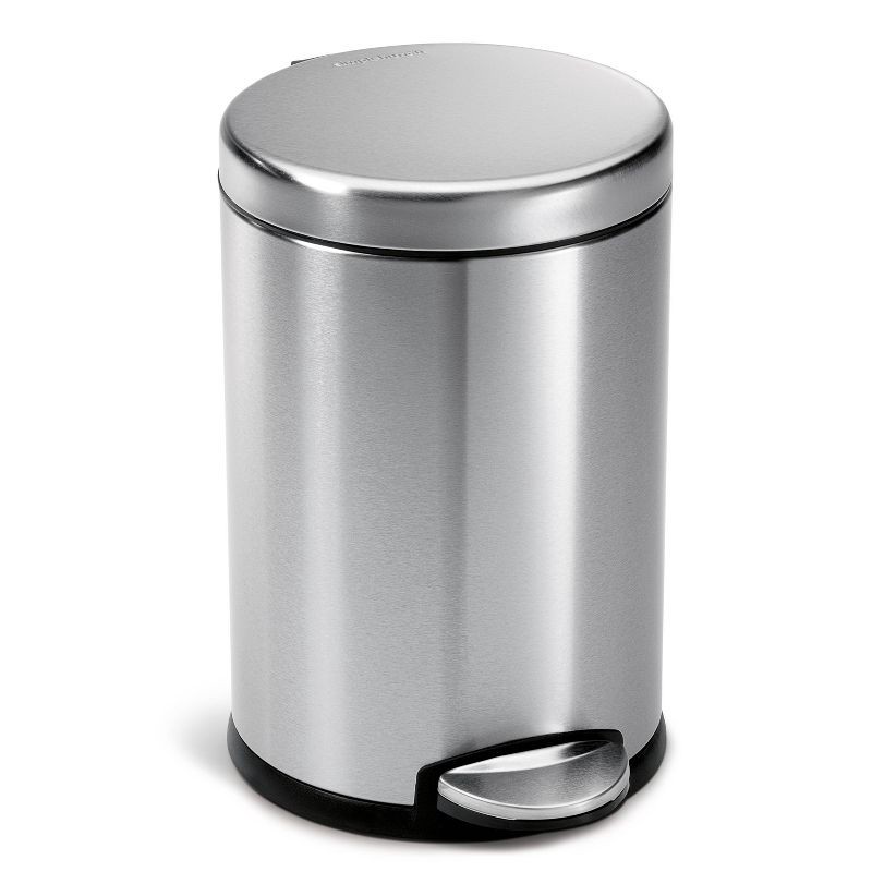 slide 1 of 4, simplehuman 4.5L Round Step Bathroom Trash Can with Soft-Close Lid - Stainless Steel: Compact Wastebasket, Touchless Operation, 4.5 liter