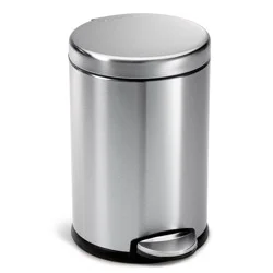 simplehuman 4.5L Bathroom Step Trash Can with Silent Close Lid Brushed Stainless Steel Round Wastebasket