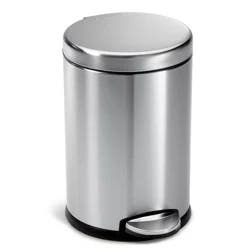 simplehuman 4.5L Bathroom Step Trash Can with Silent Close Lid Brushed Stainless Steel Round Wastebasket