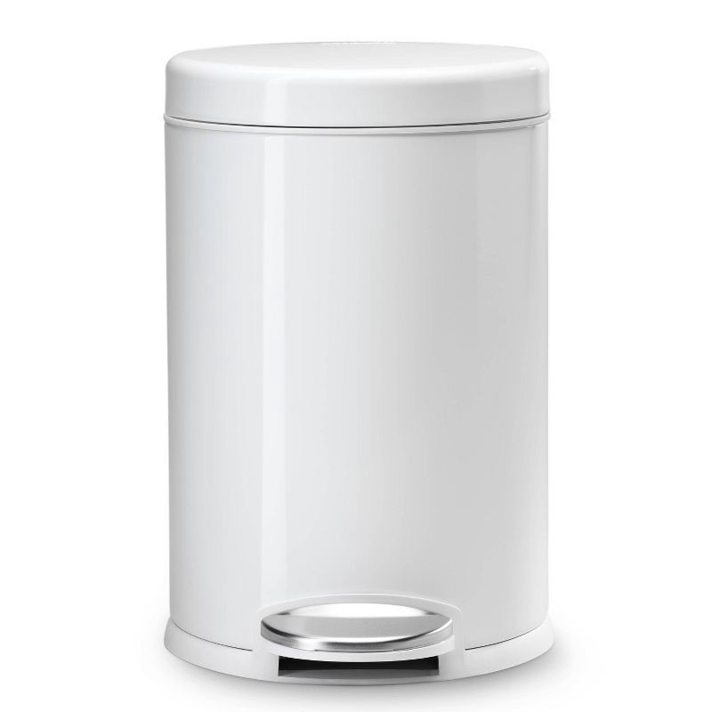 slide 2 of 4, simplehuman 4.5L Round Step Bathroom Trash Can with Soft-Close Lid - White Steel: Compact Wastebasket, Touchless Operation, 4.5 liter