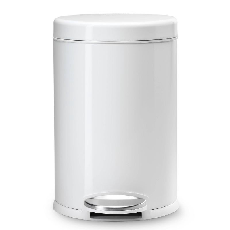 slide 2 of 4, simplehuman 4.5L Round Step Bathroom Trash Can with Soft-Close Lid - White Steel, 4.5 liter