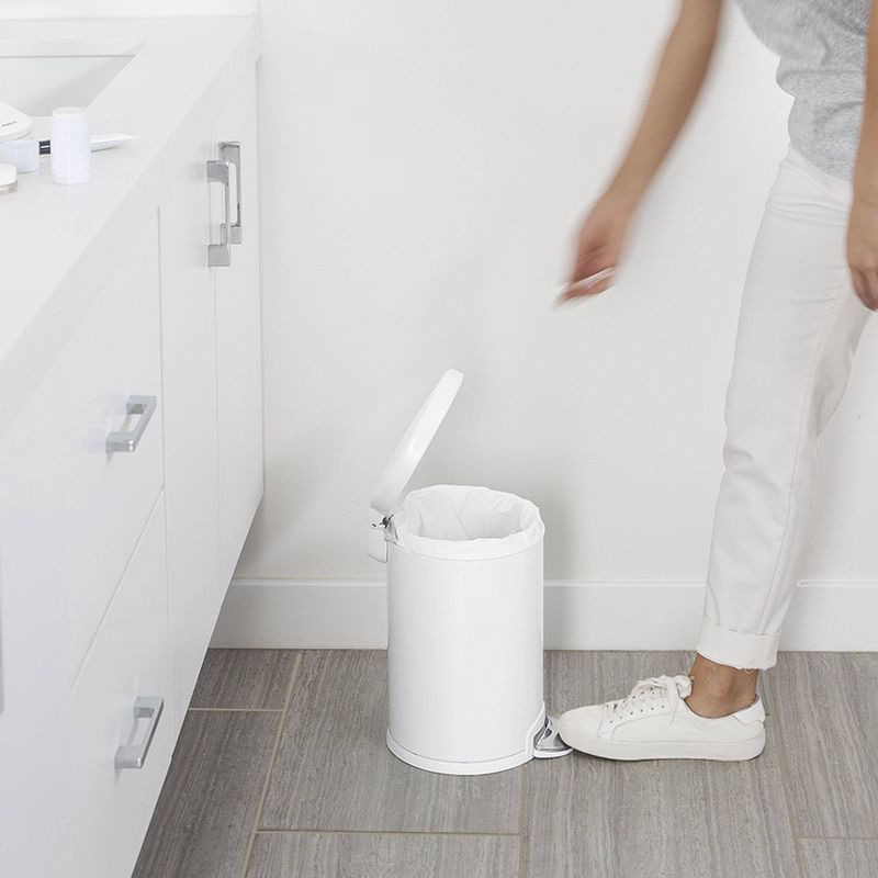 slide 3 of 4, simplehuman 4.5L Round Step Bathroom Trash Can with Soft-Close Lid - White Steel, 4.5 liter