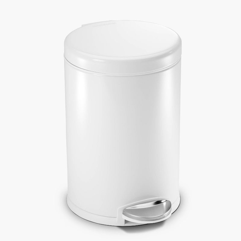 slide 1 of 4, simplehuman 4.5L Round Step Bathroom Trash Can with Soft-Close Lid - White Steel, 4.5 liter