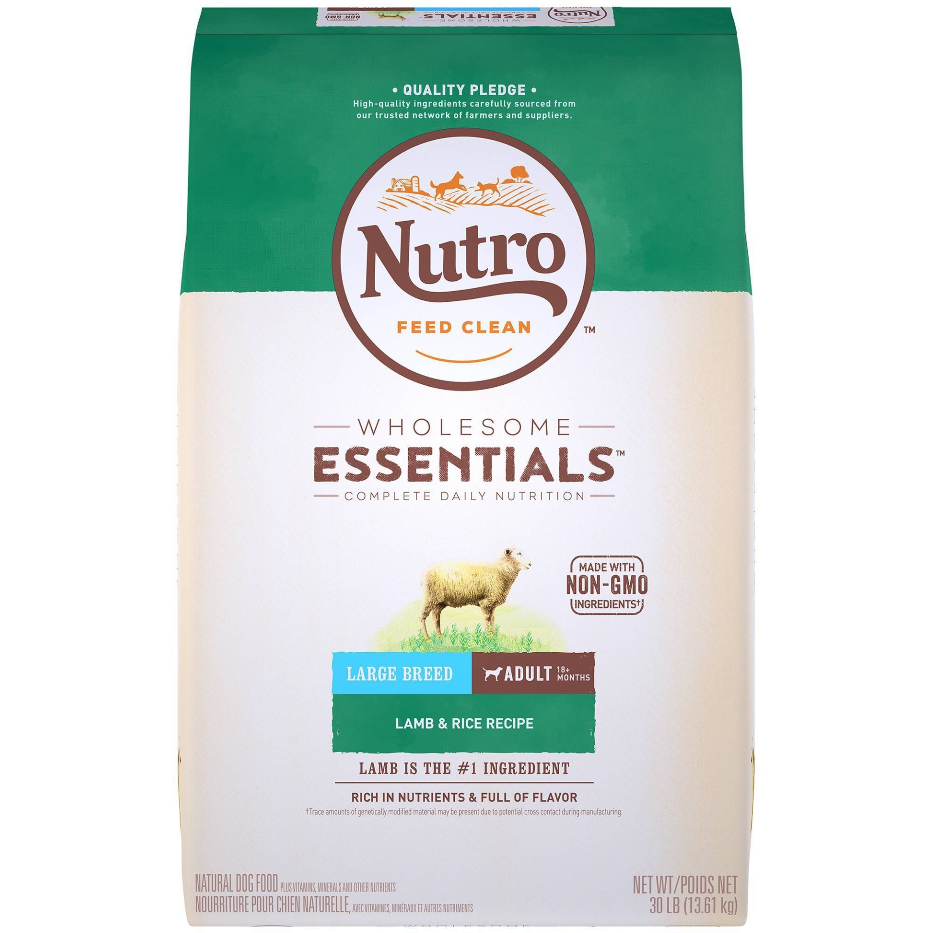 slide 1 of 9, Nutro Wholesome Essentials Large Breed Adult Lamb & Rice Dry Dog Food, 30 lb