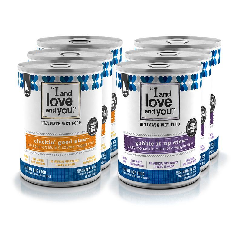 slide 3 of 4, I and Love and You Multipack (Cluckin' Good Stew & Gobble it Up Stew) Chicken/Turkey Wet Dog Food - 13oz/6pk, 6 ct; 13 oz
