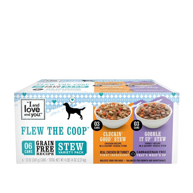 slide 1 of 4, I and Love and You Multipack (Cluckin' Good Stew & Gobble it Up Stew) Chicken/Turkey Wet Dog Food - 13oz/6pk, 6 ct; 13 oz