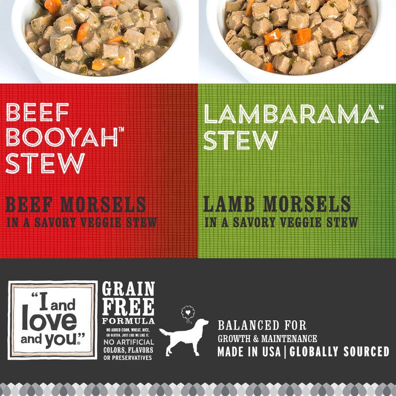 slide 2 of 3, I and Love and You Multipack (Beef Booyah Stew & Lambarama Stew) Beef/Lamb Wet Dog Food - 13oz/6pk, 6 ct; 13 oz