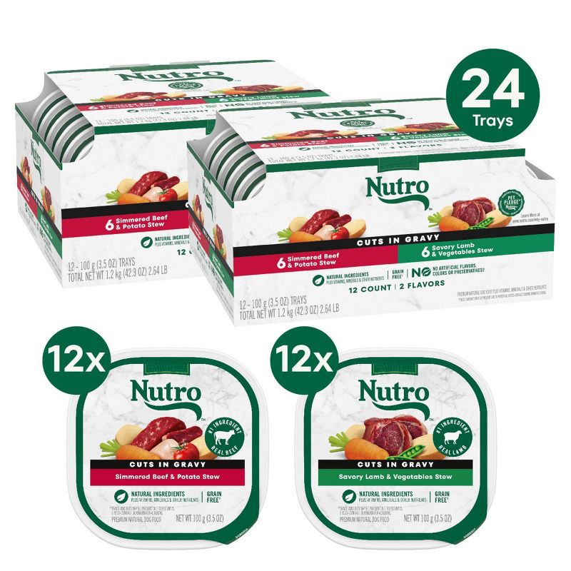 slide 12 of 14, Nutro Natural Choice Grain Free Cuts in Chicken, Lamb, Potato, Vegetable, Beef and Gravy Flavor Adult Wet Dog Food - 3.5oz/12ct, 12 ct; 3.5 oz