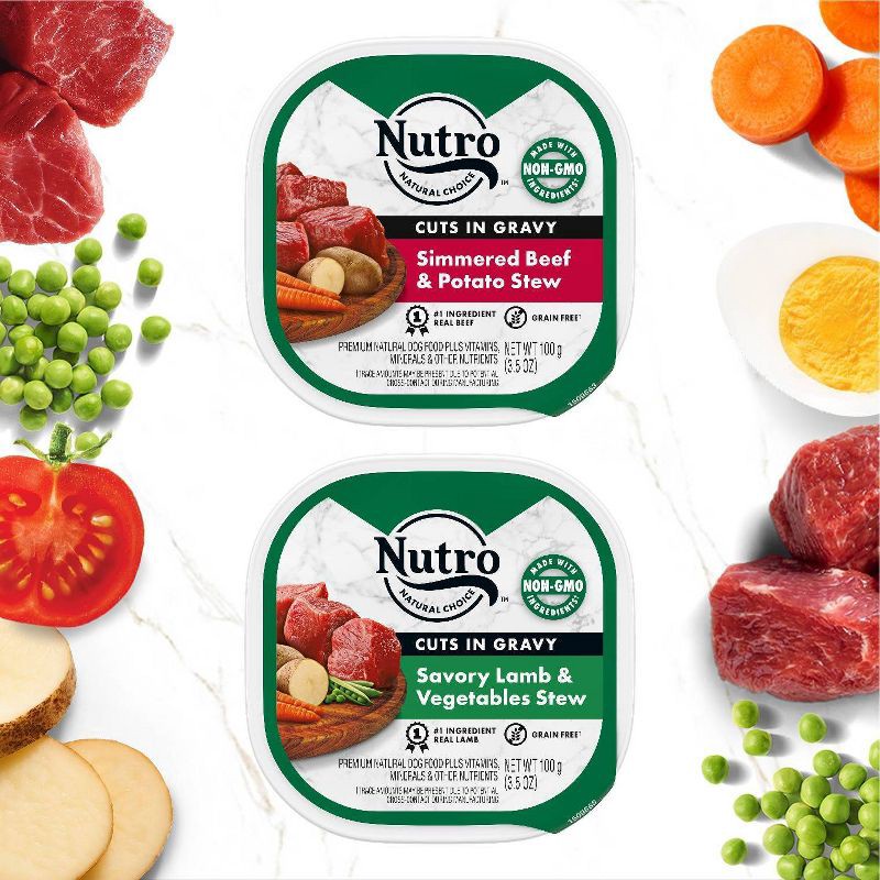 slide 4 of 11, Nutro Grain Free Cuts In Gravy Adult Wet Dog Food Simmered Beef, Chicken & Savory Lamb - 3.5oz/12ct Variety Pack, 12 ct; 3.5 oz