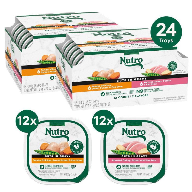slide 13 of 15, Nutro Natural Choice Grain Free Cuts in Sweet Potato, Chicken, Potato, Turkey, Pea and Gravy Flavor Adult Wet Dog Food - 3.5oz/12ct, 12 ct; 3.5 oz