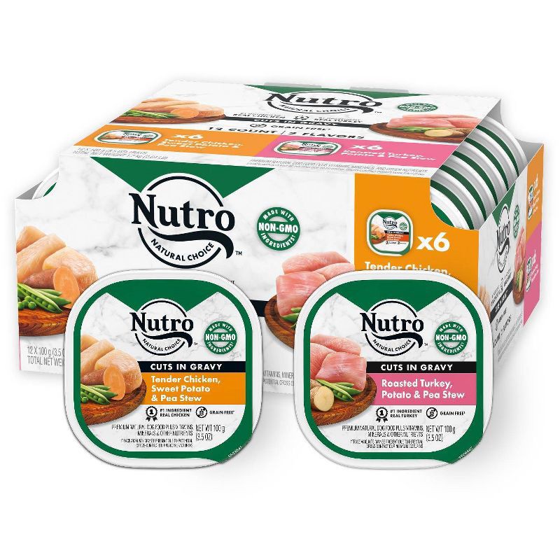 slide 6 of 11, Nutro Grain Free Cuts In Gravy Adult Wet Dog Food Tender Chicken & Roasted Turkey - 3.5oz/12ct Variety Pack, 12 ct; 3.5 oz