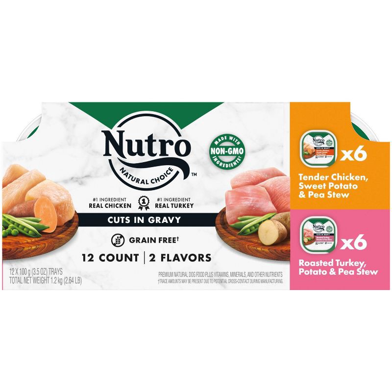 slide 1 of 11, Nutro Grain Free Cuts In Gravy Adult Wet Dog Food Tender Chicken & Roasted Turkey - 3.5oz/12ct Variety Pack, 12 ct; 3.5 oz