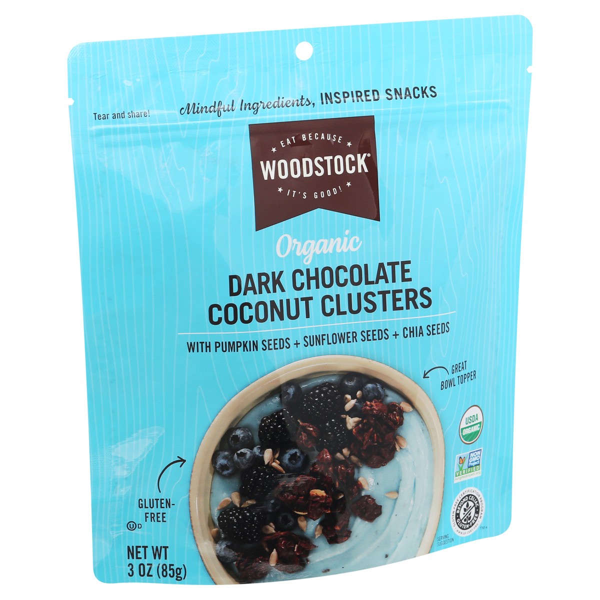 slide 2 of 12, Woodstock Organic Dark Chocolate Coconut Clusters 3 oz, 3 oz