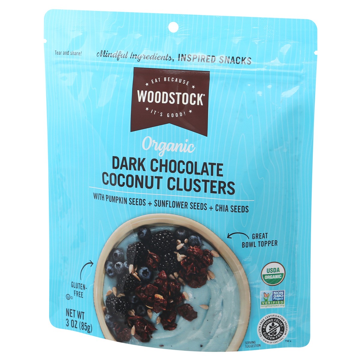 slide 12 of 12, Woodstock Organic Dark Chocolate Coconut Clusters 3 oz, 3 oz