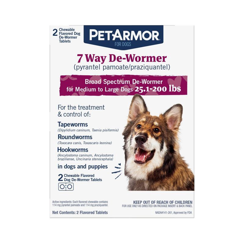 slide 2 of 7, PetArmor 7-Way Deworm Dog Insect Treatment for Dogs - Above 25lbs - 2ct, 25 lb, 2 ct