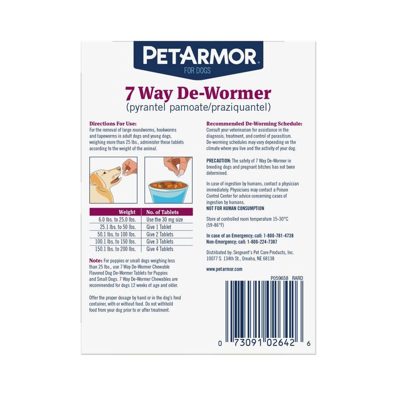 slide 3 of 7, PetArmor 7-Way Deworm Dog Insect Treatment for Dogs - Above 25lbs - 2ct, 25 lb, 2 ct