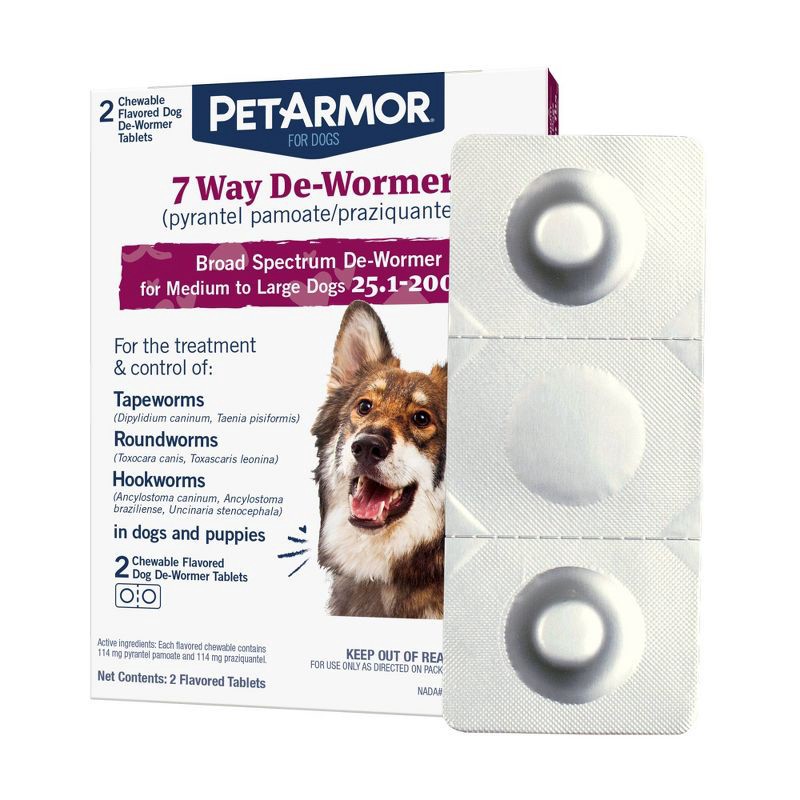 slide 4 of 7, PetArmor 7-Way Deworm Dog Insect Treatment for Dogs - Above 25lbs - 2ct, 25 lb, 2 ct