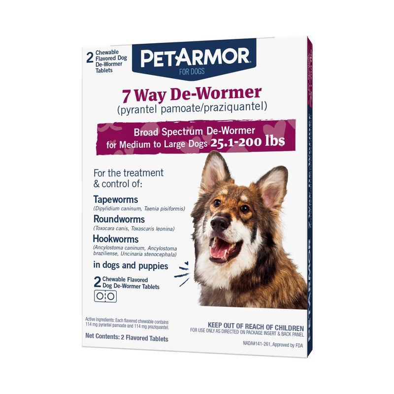 slide 1 of 7, PetArmor 7-Way Deworm Dog Insect Treatment for Dogs - Above 25lbs - 2ct, 25 lb, 2 ct