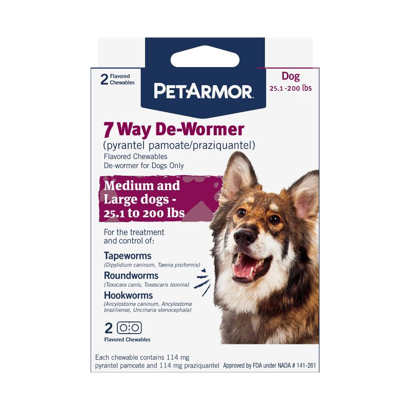 slide 1 of 7, PetArmor 7-Way Deworm Dog Insect Treatment for Dogs - Above 25lbs - 2ct, 25 lb, 2 ct