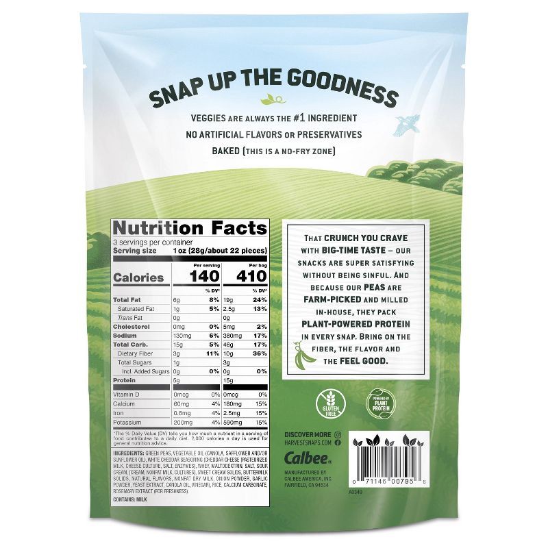 slide 2 of 5, Harvest Snaps White Cheddar Baked Green Pea Snacks - 3oz, 3 oz